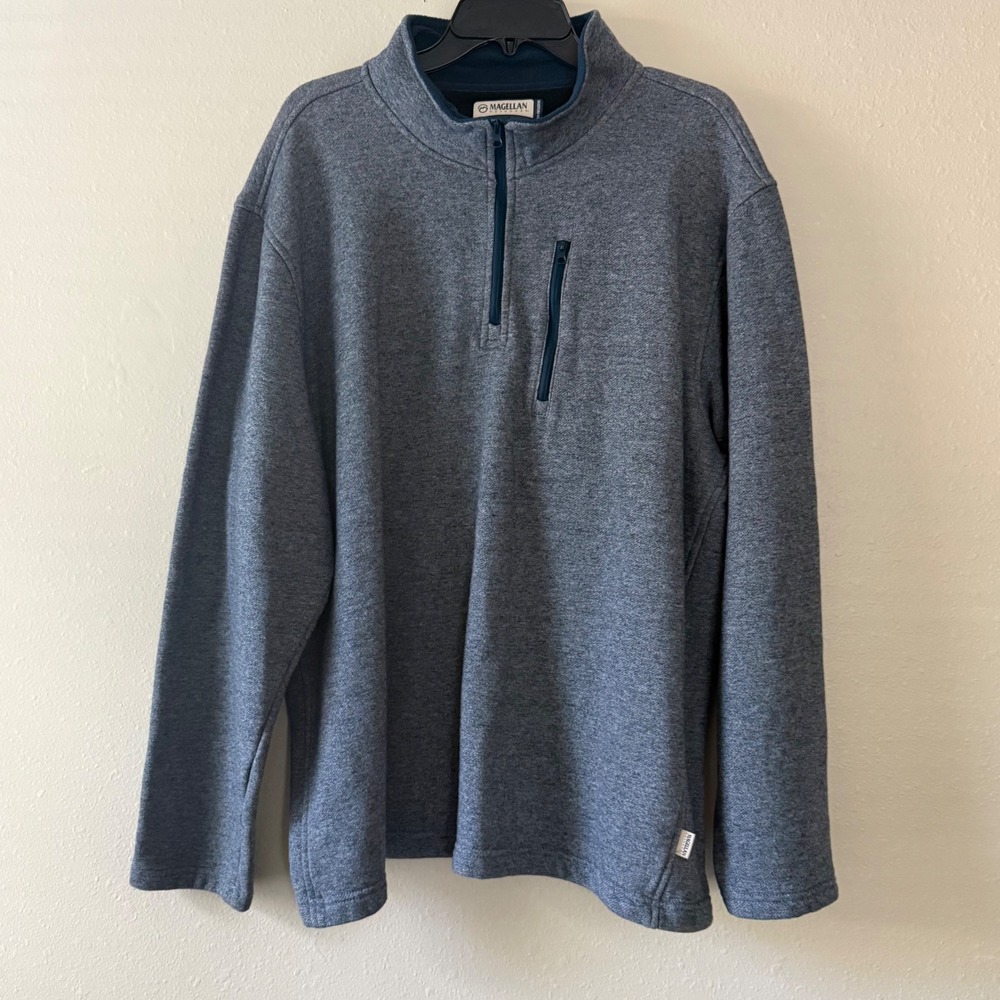 Magellan Outdoors Mens 2XL Blue Heather Quarter Zip Pullover Classic Fit Fleece